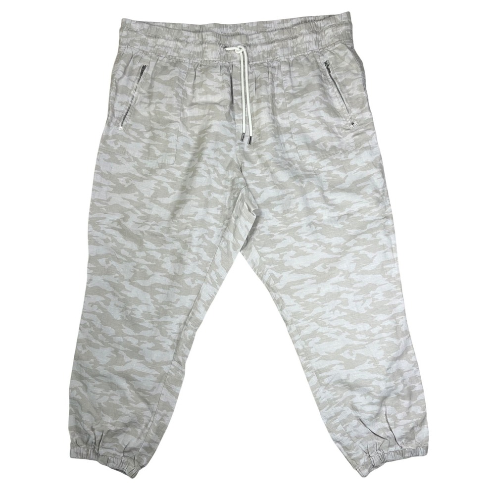 Athleta Cabo Tide Linen Jogger Pants 22 Neca Tan Camo Mid Rise Plus Size NWT - Picture 2 of 9